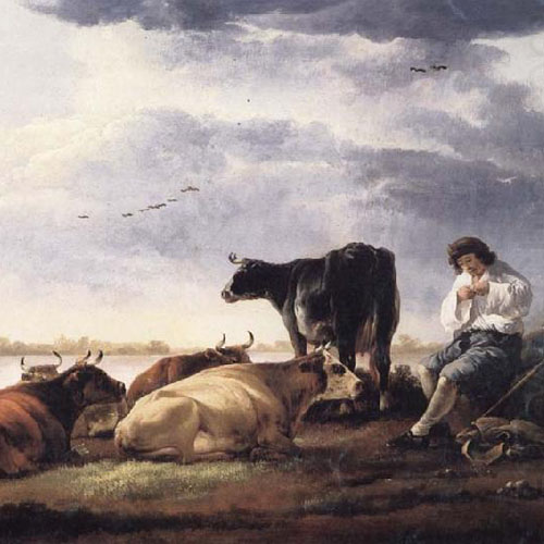 Cows and Herdsman by a River - by Aelbert Cuyp
